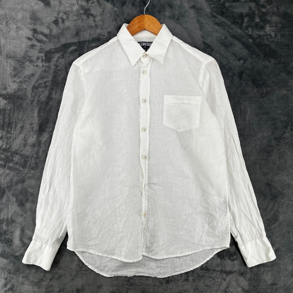 Vilebrequin Shirt 100% Linen Men's Medium White Long Sleeve Button Up Flaws READ